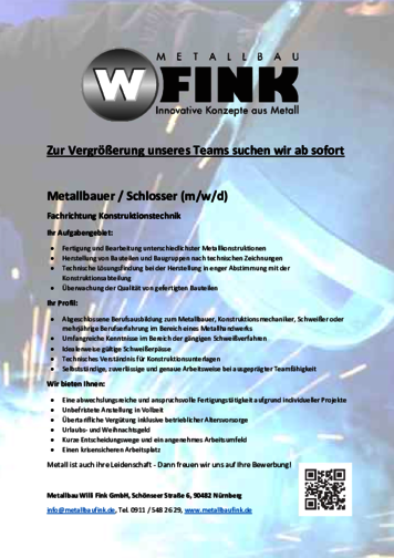 Karriere bei Fink Metallbau - Metallbauer / Schlosser (m/w/d)