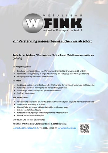 Karriere bei Fink Metallbau - Technischer Zeichner (m/w/d)